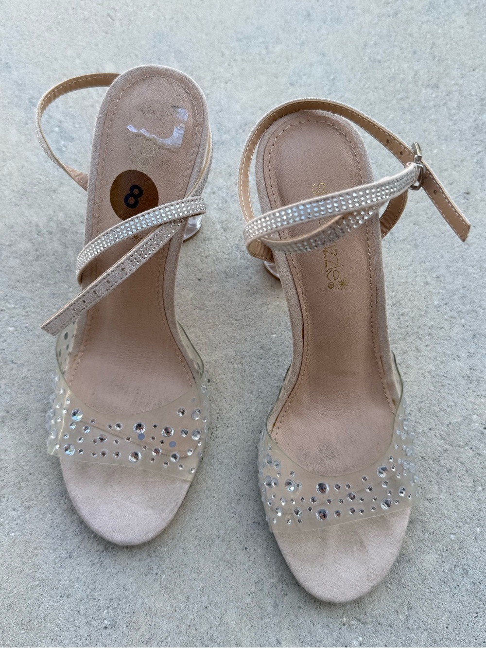 Sparkle Nude Ankle-Strap Heels with Rhinestones